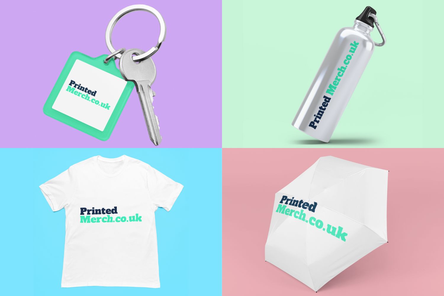 A printed T - Shirt, Water Bottle, Keyring and Umbrella